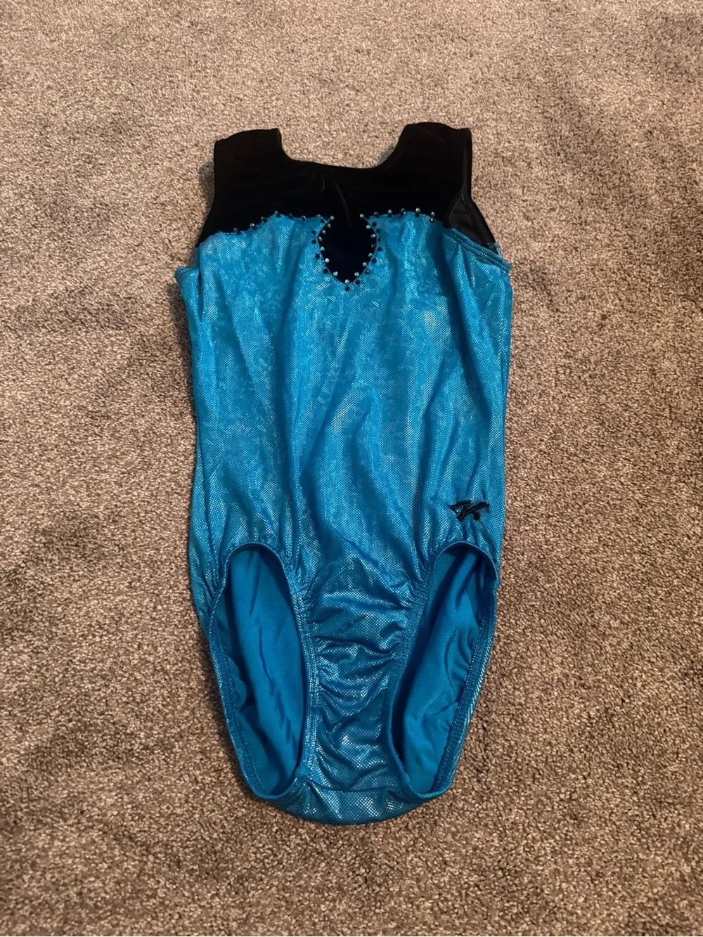 GK Elite Blue Metallic Velvet Gem Accent Gymnastics Leotard Sz AS